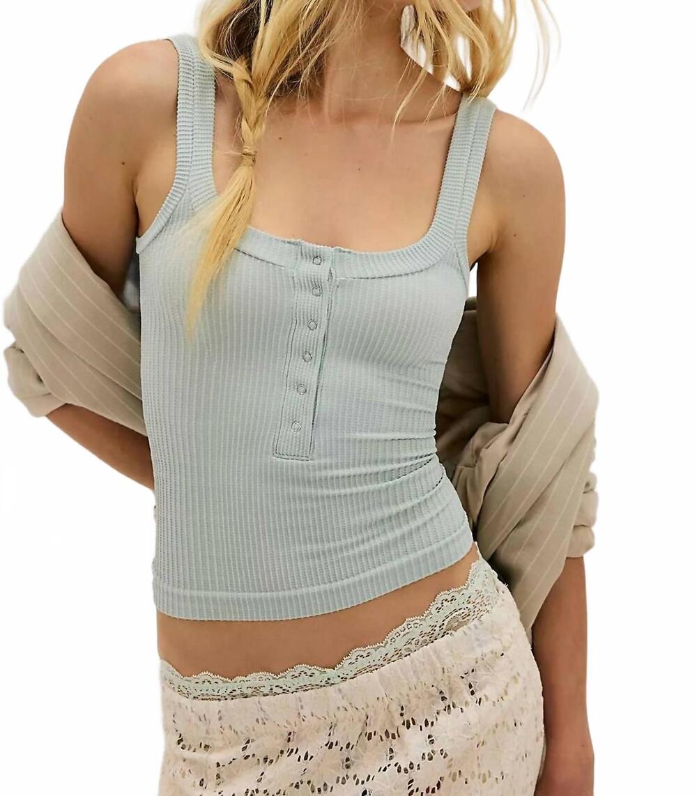 NEW FREE PEOPLE clean slate henley tank top in poplar fog